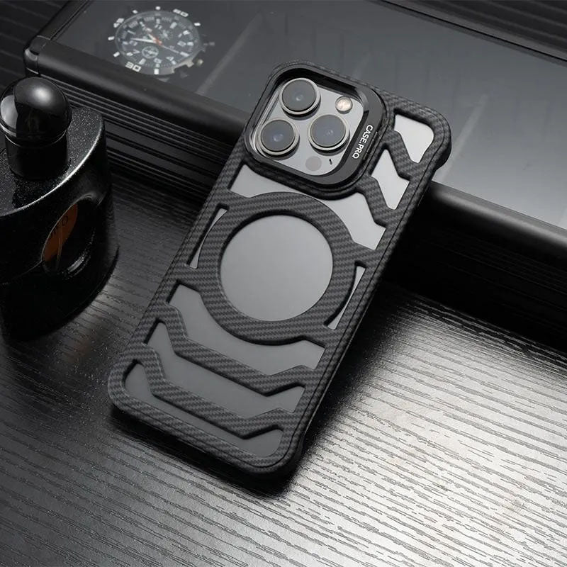 Bazel Less Carbon Fiber Magsafe Case With Metal Kickstand