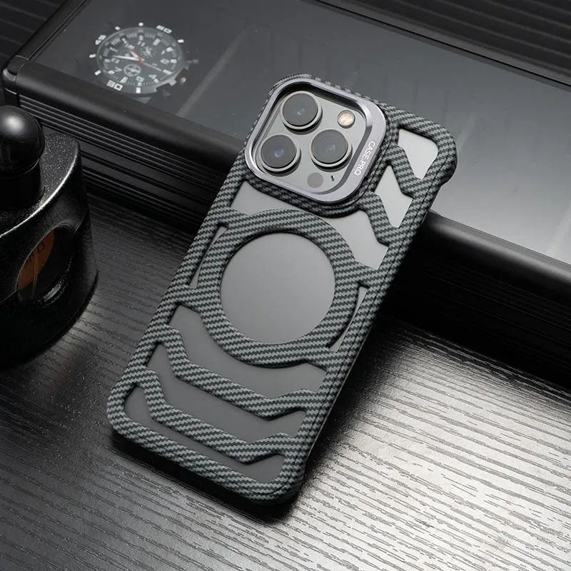 Bazel Less Carbon Fiber Magsafe Case With Metal Kickstand