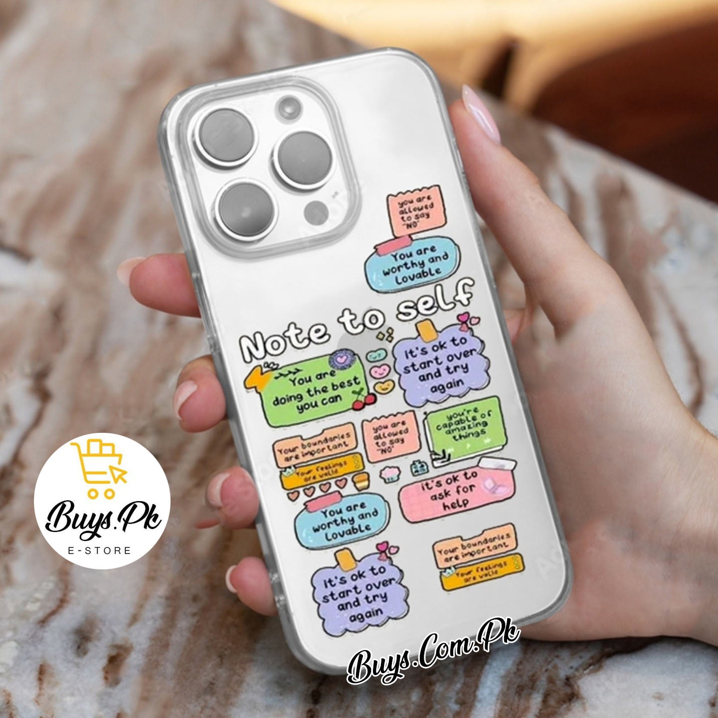 Note to Self Transparent Printed Phone Case