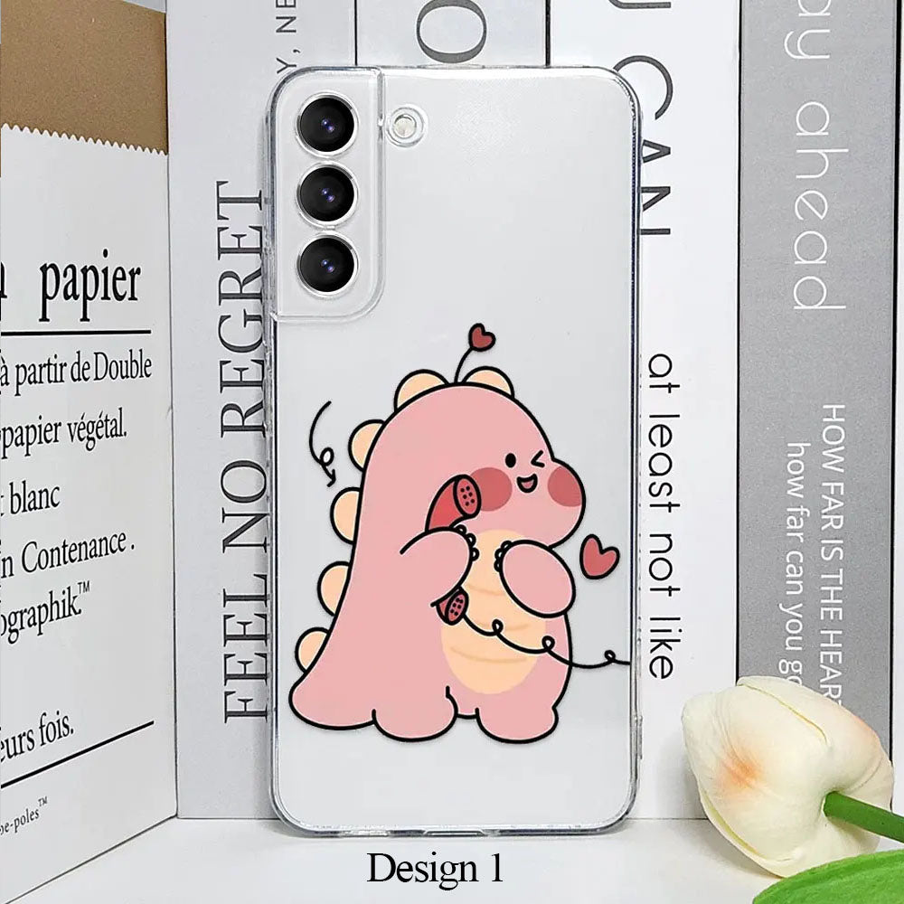 Cute Dinos Calling Semi Transparent Printed Cases