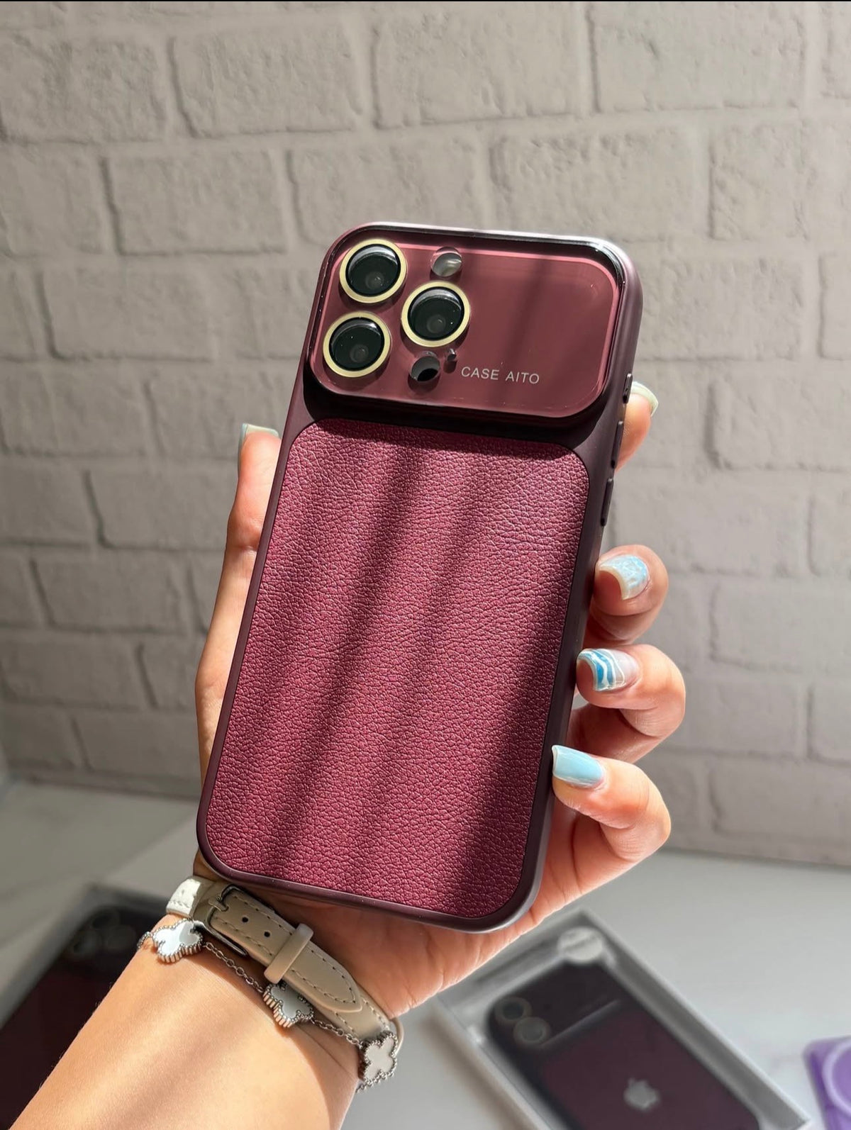 Original Rich Dark Cherry Leather Texture Premium Case