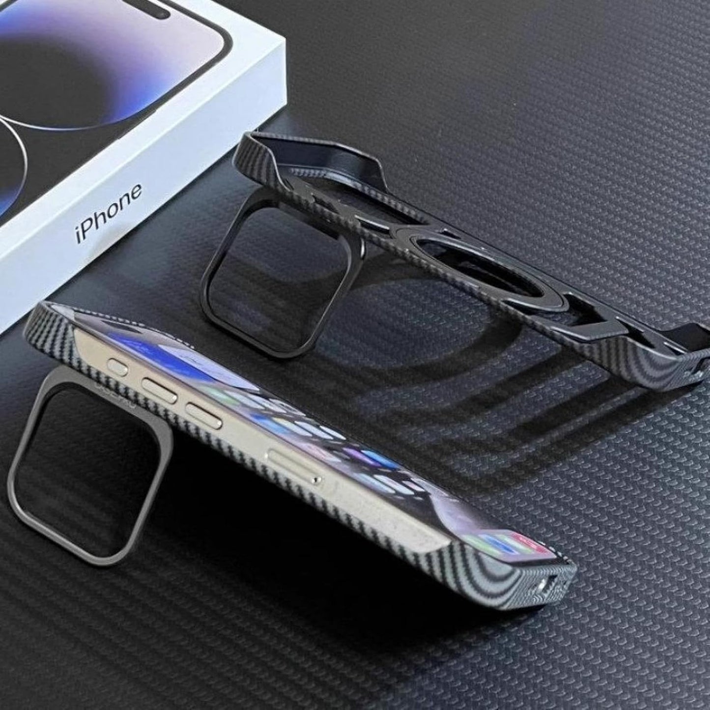 Bazel Less Carbon Fiber Magsafe Case With Metal Kickstand