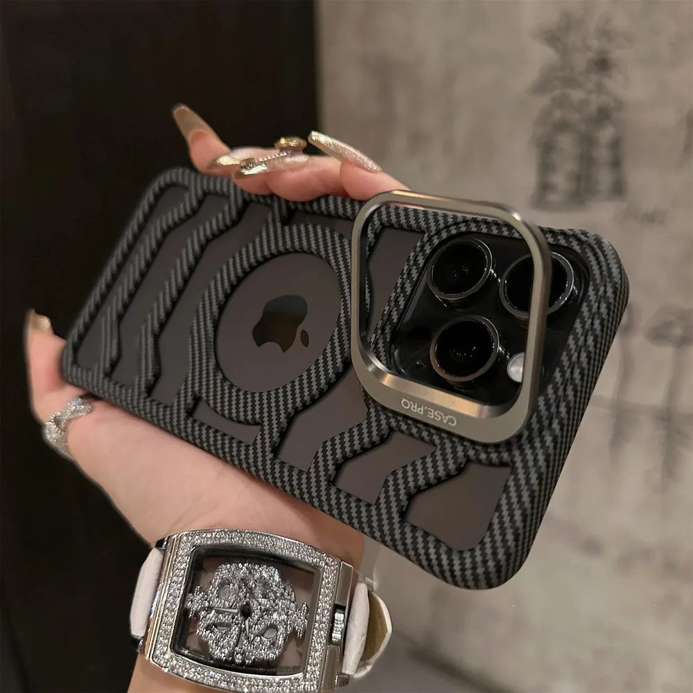 Bazel Less Carbon Fiber Magsafe Case With Metal Kickstand