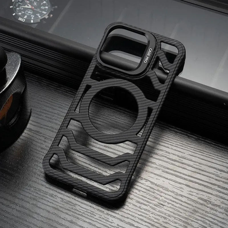 Bazel Less Carbon Fiber Magsafe Case With Metal Kickstand