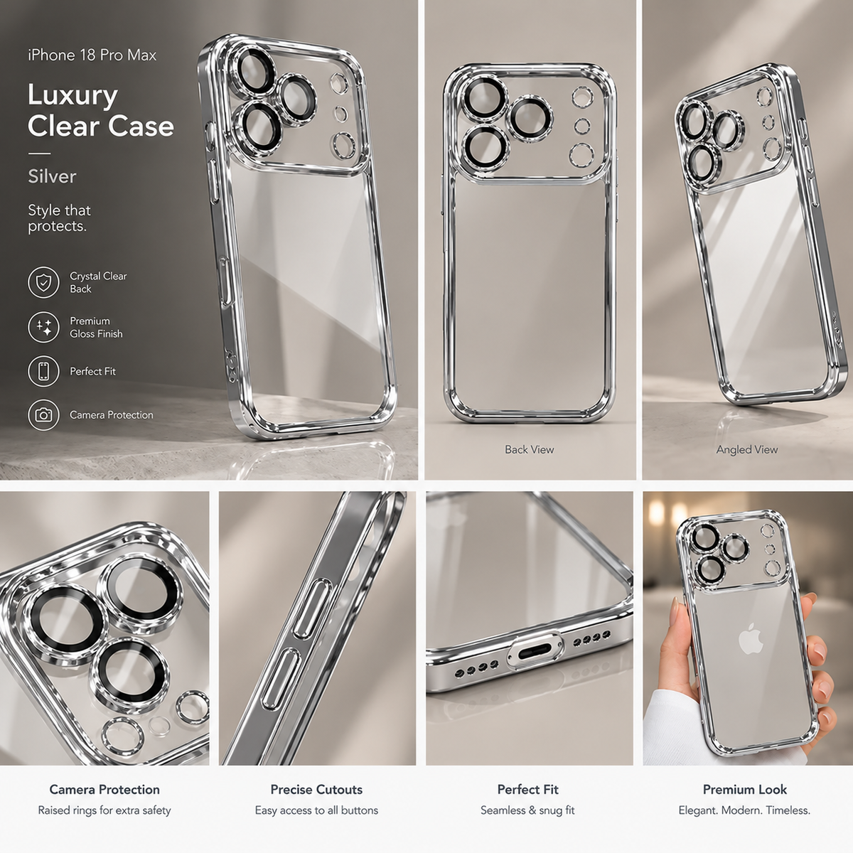 Electroplated Crystal Clear Silver & Blue 18 Pro / 18 Pro Max / 17 Pro / 17 Pro Max