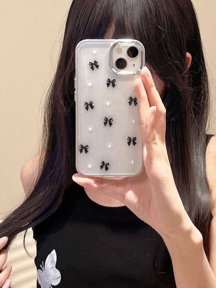 Black Bow Transparent Shimmery Case