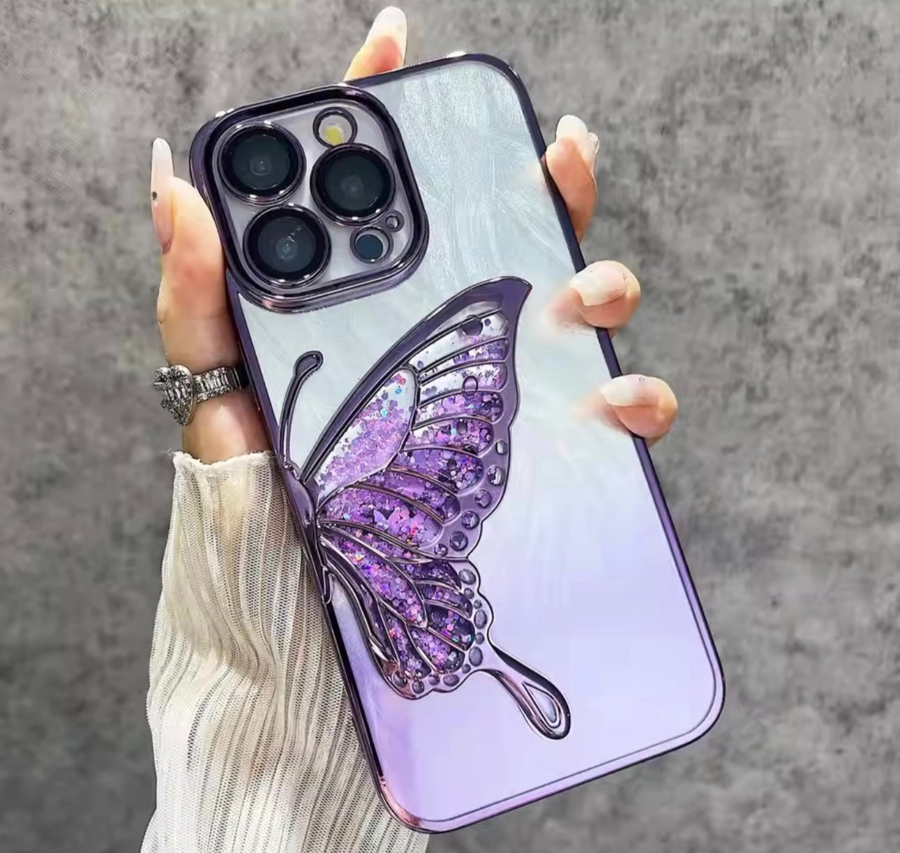 (Sale Product) Butterfly Bling Plated Electroplated Phone Case with Lens Covered