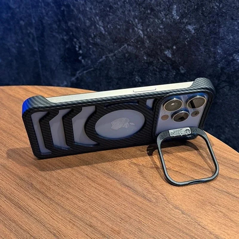 Bazel Less Carbon Fiber Magsafe Case With Metal Kickstand