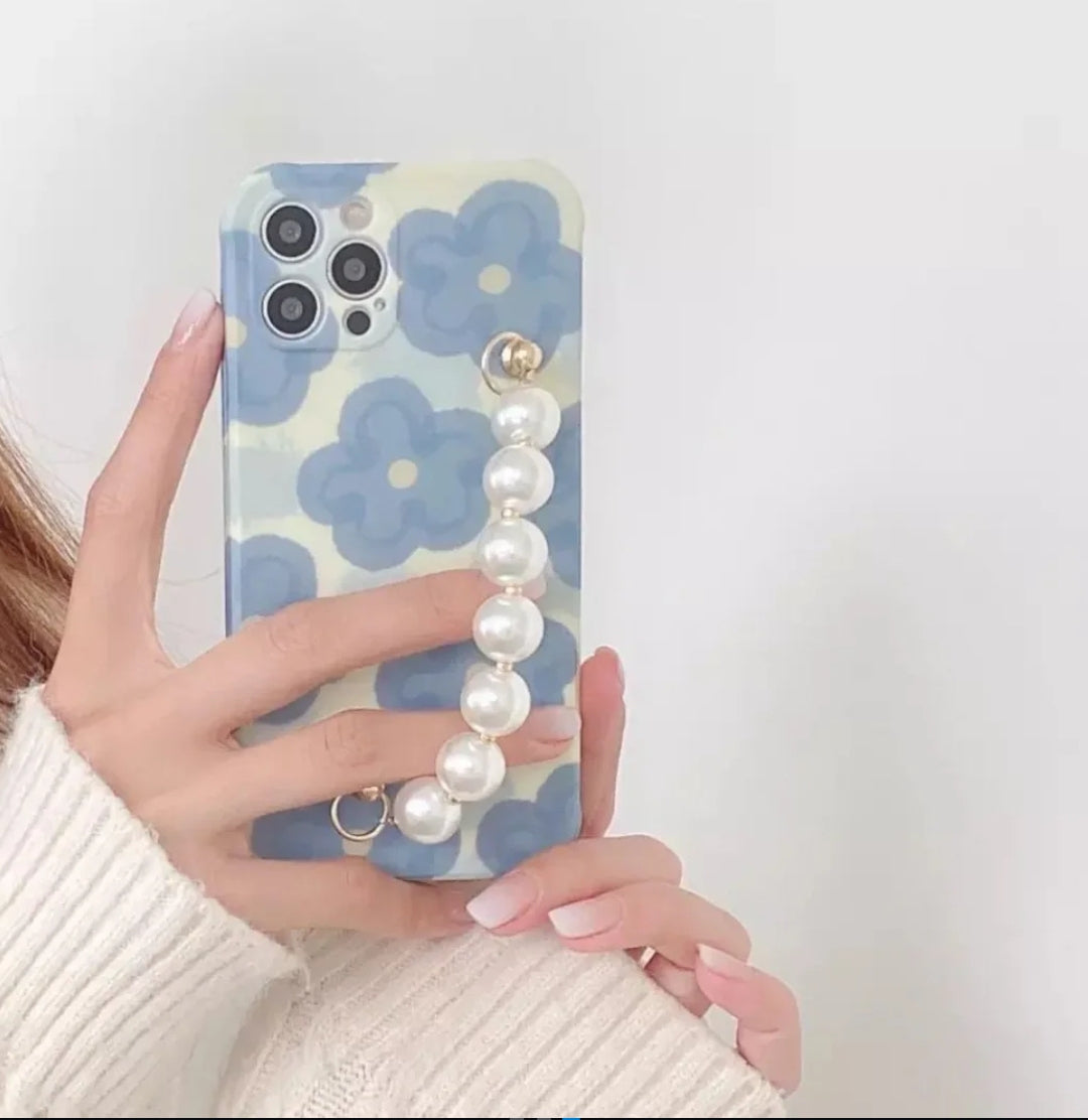 Blue Flowers Pearl Chain Cases