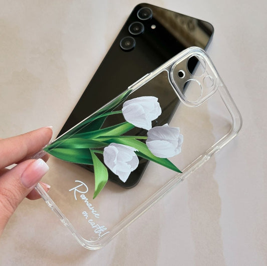 White Rose Transparent Printed Phone Case