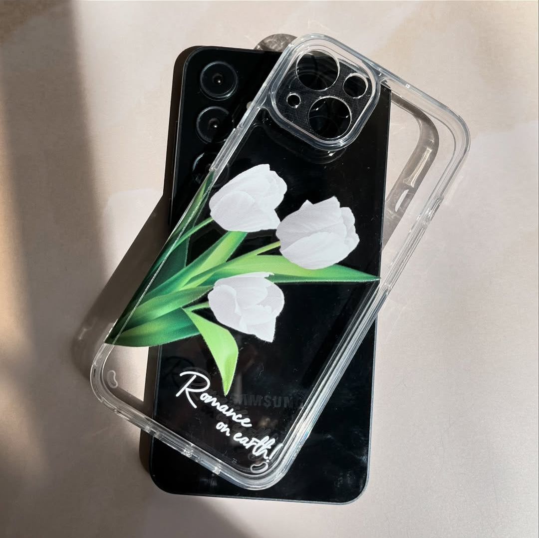 White Rose Transparent Printed Phone Case