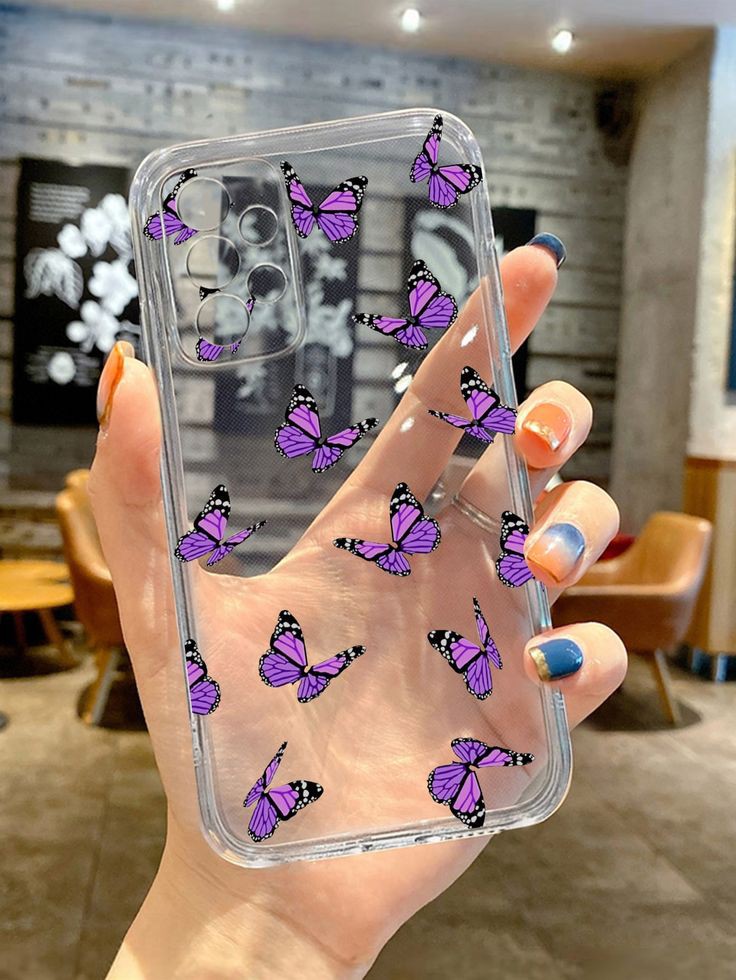 Purple Butterfly Transparent Printed Phone Case