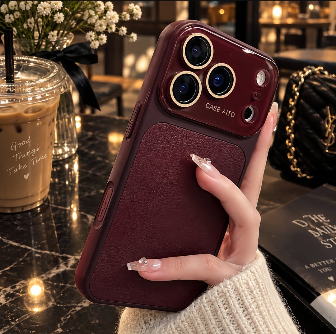 Original Rich Dark Cherry Leather Texture Premium Case