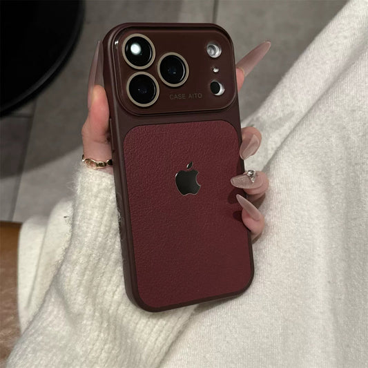 Rich Dark Cherry Leather Texture Premium Case