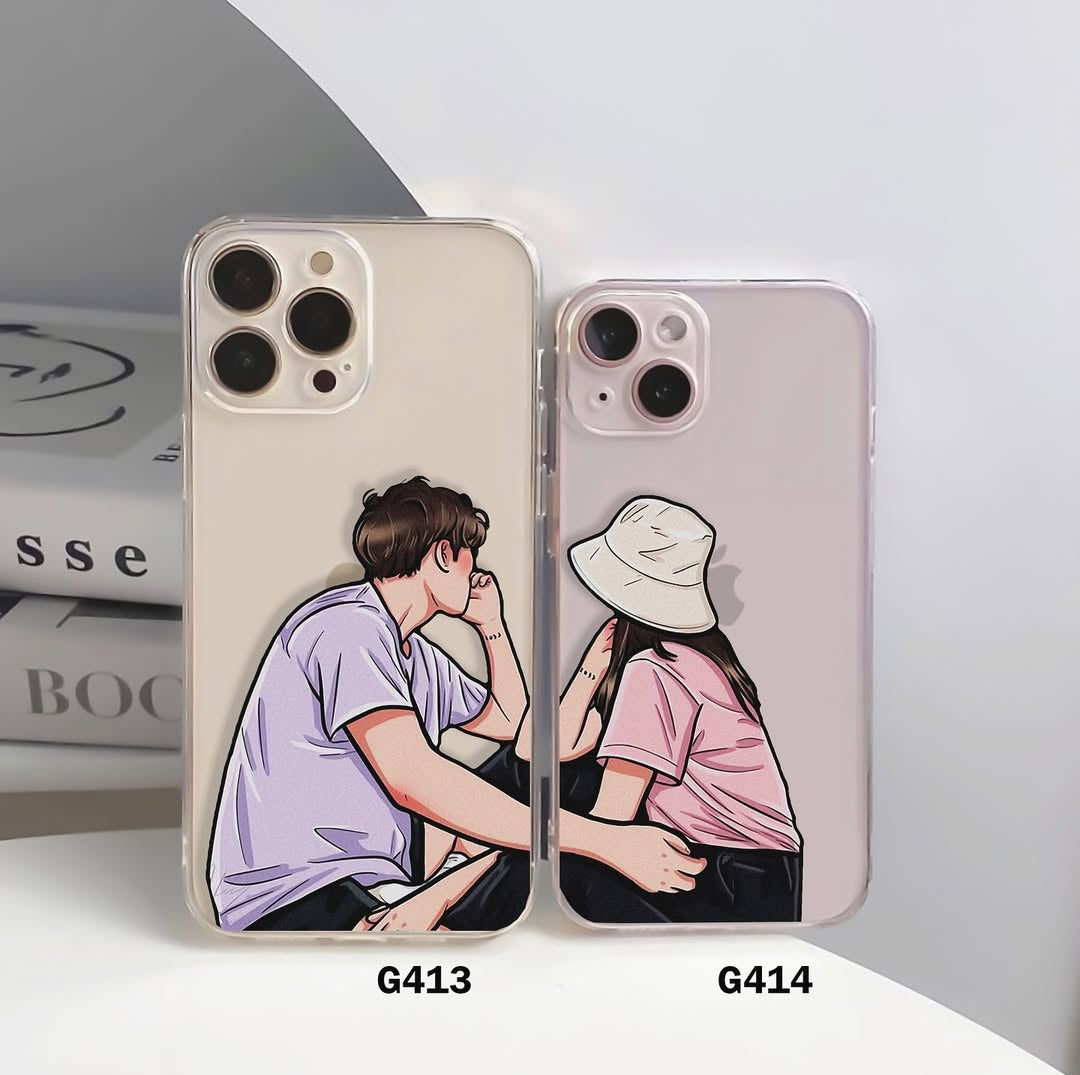 Girl Boy Pair Semi Transparent Printed Cases