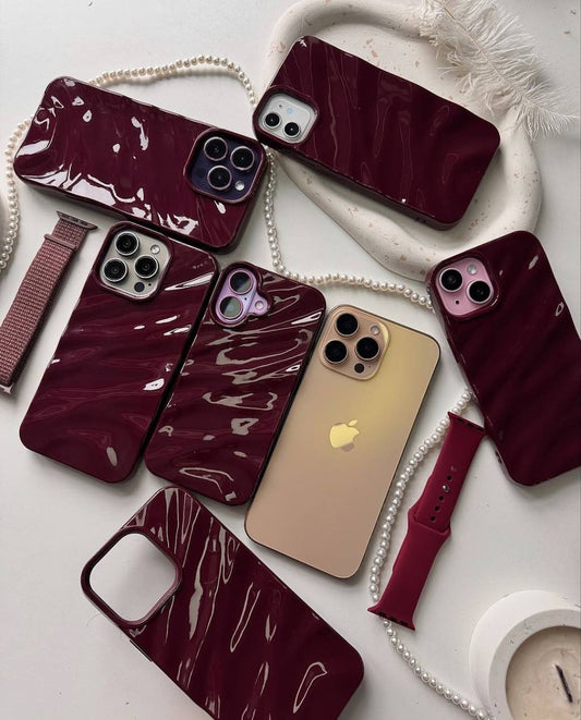 Cherry Burgundy Waves Phone Case Iphone 11 to 17 Pro Max