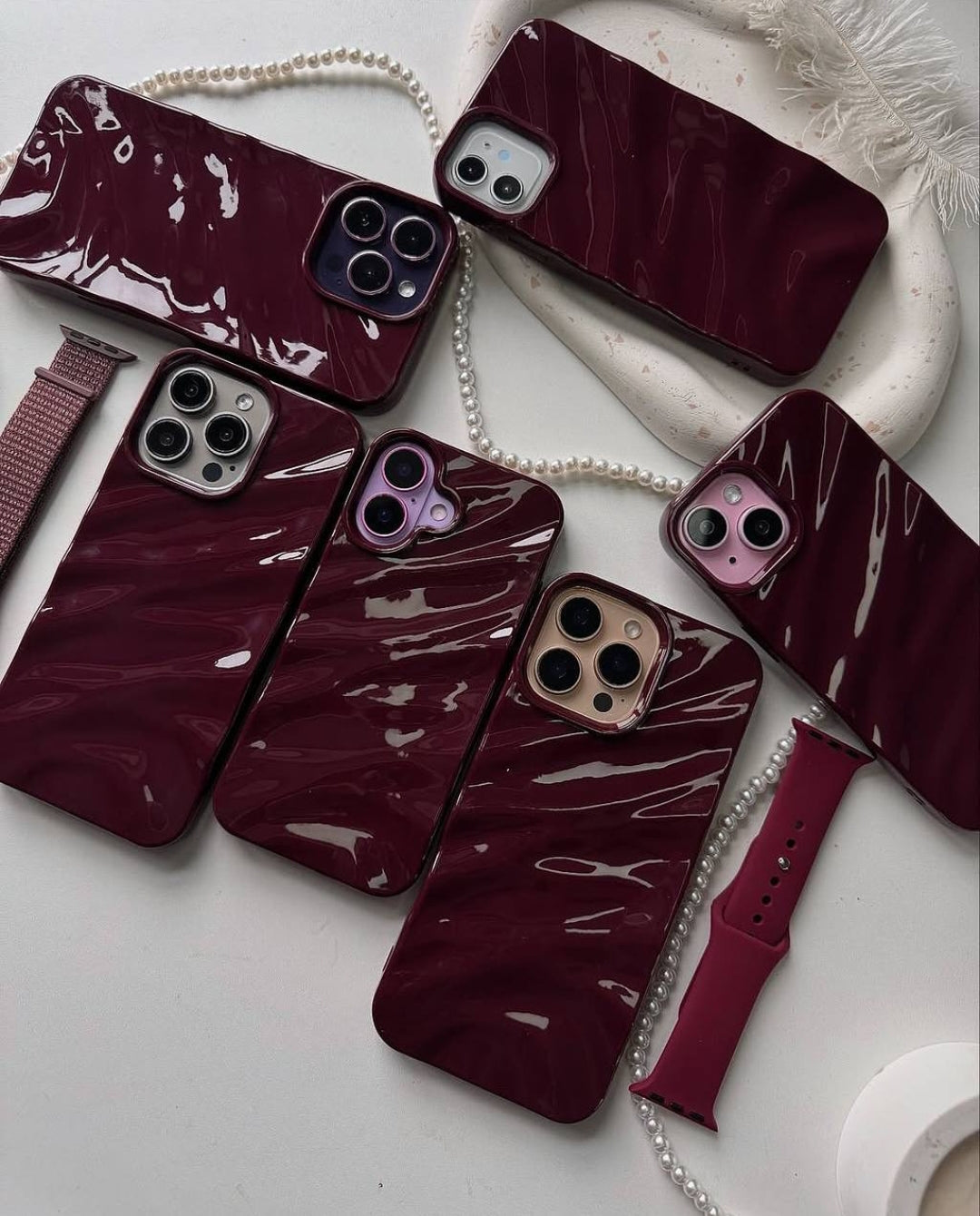 Cherry Burgundy Waves Phone Case Iphone 11 to 18 Pro Max