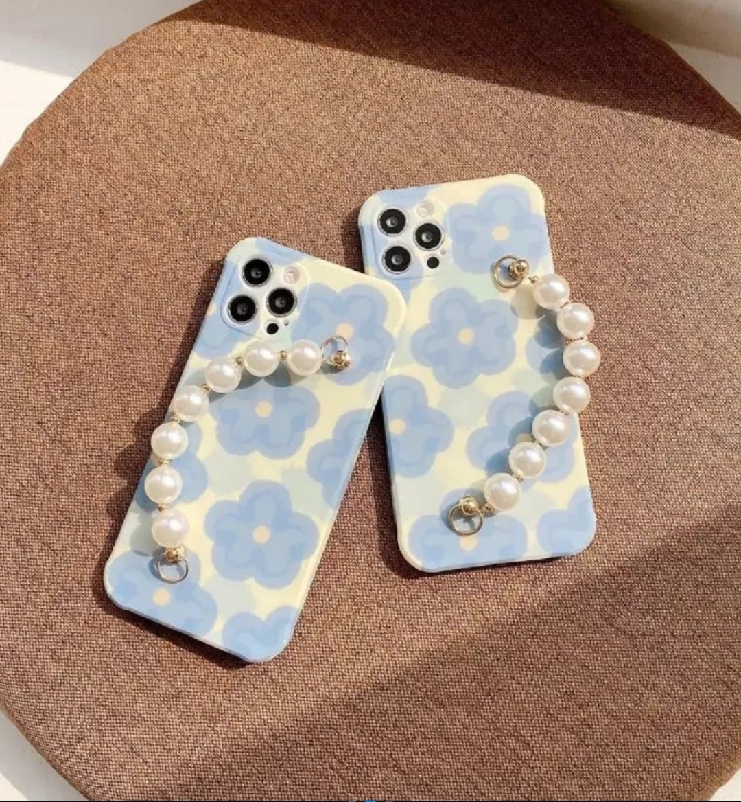 Blue Flowers Pearl Chain Cases