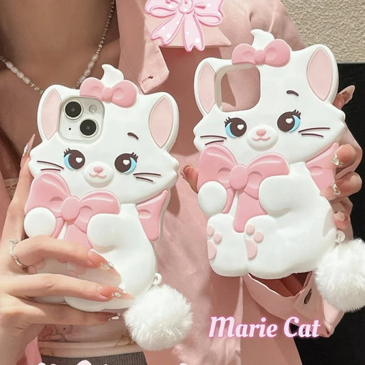 Lovely Marie Cat Bow Cartoon Cute Pink Cat With Plush Pendant Phone Case