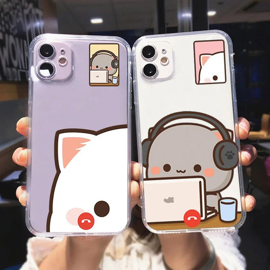 Mochi Peach Viddeo Call Cartoon Semi Transparent Cases