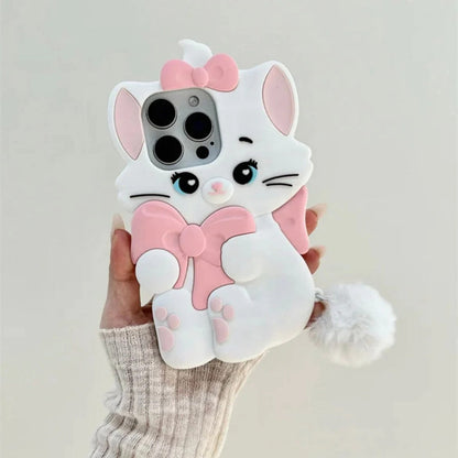 Lovely Marie Cat Bow Cartoon Cute Pink Cat With Plush Pendant Phone Case