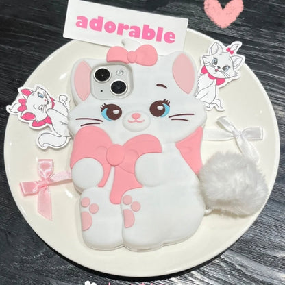 Lovely Marie Cat Bow Cartoon Cute Pink Cat With Plush Pendant Phone Case