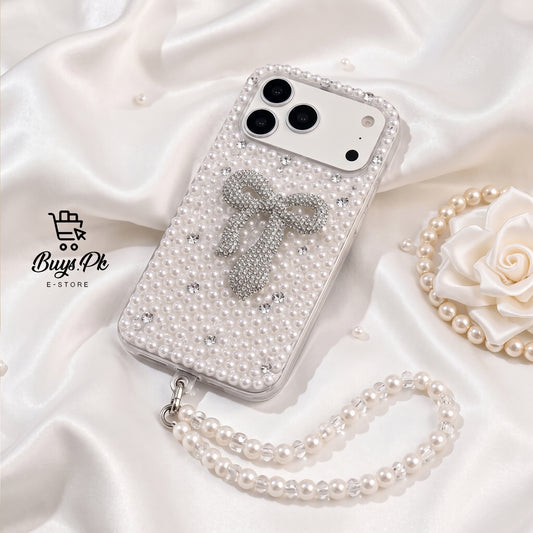 Pearl Desing Case with Diamond Bow with Charm