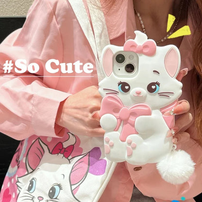 Lovely Marie Cat Bow Cartoon Cute Pink Cat With Plush Pendant Phone Case