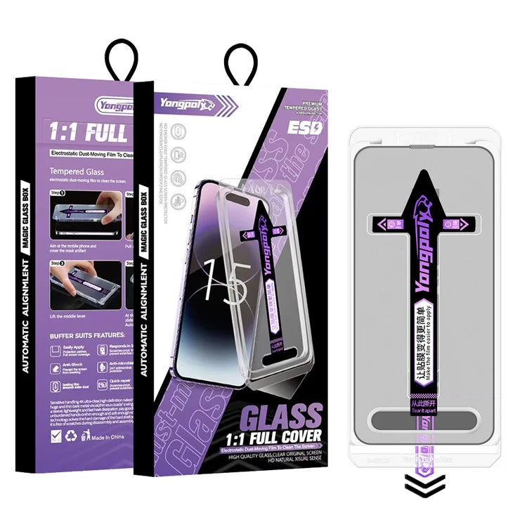 YONGPOLY For iPhone Models Only Tempered Glass Screen Protector Silk Printing Film with Dust-Proof Net