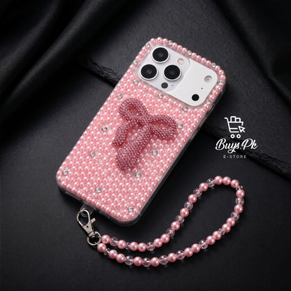 Pearl Desing Case with Diamond Bow with Charm