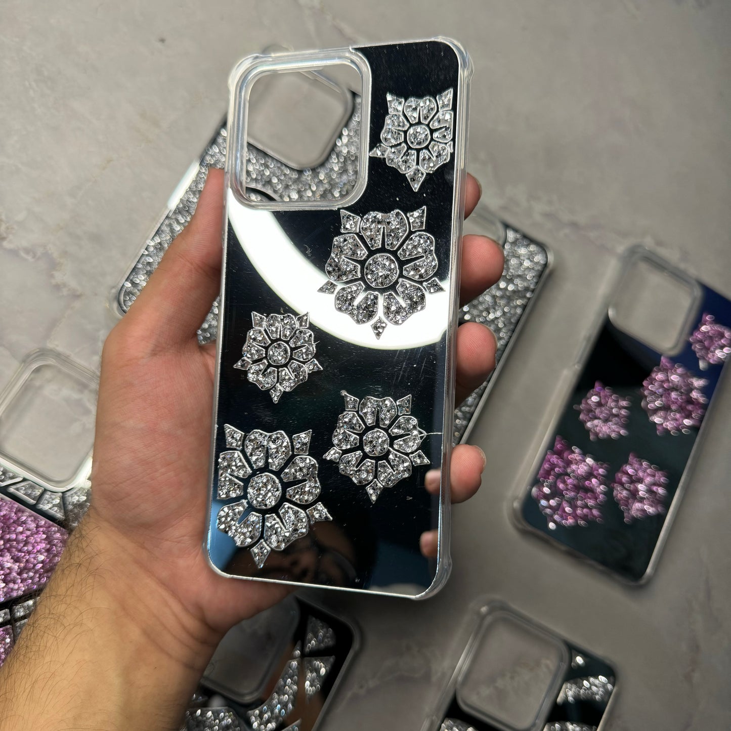 Flowers Glitter Mirror Case