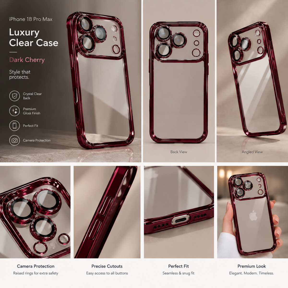 Electroplated Crystal Clear Dark Cherry 18 Pro / 18 Pro Max