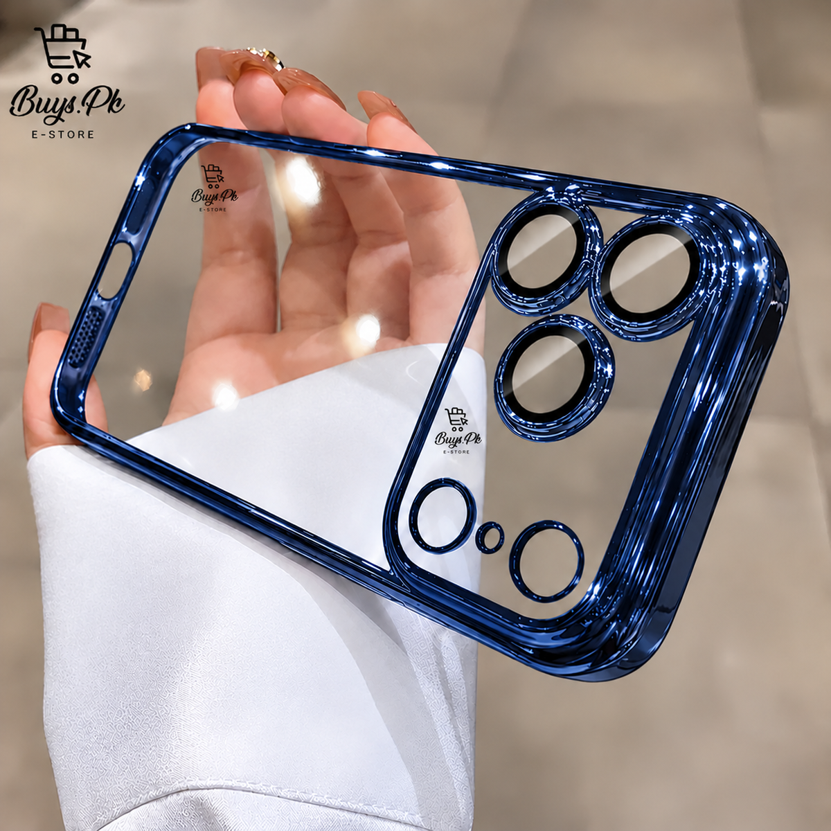 Electroplated Crystal Clear Silver & Blue 18 Pro / 18 Pro Max / 17 Pro / 17 Pro Max