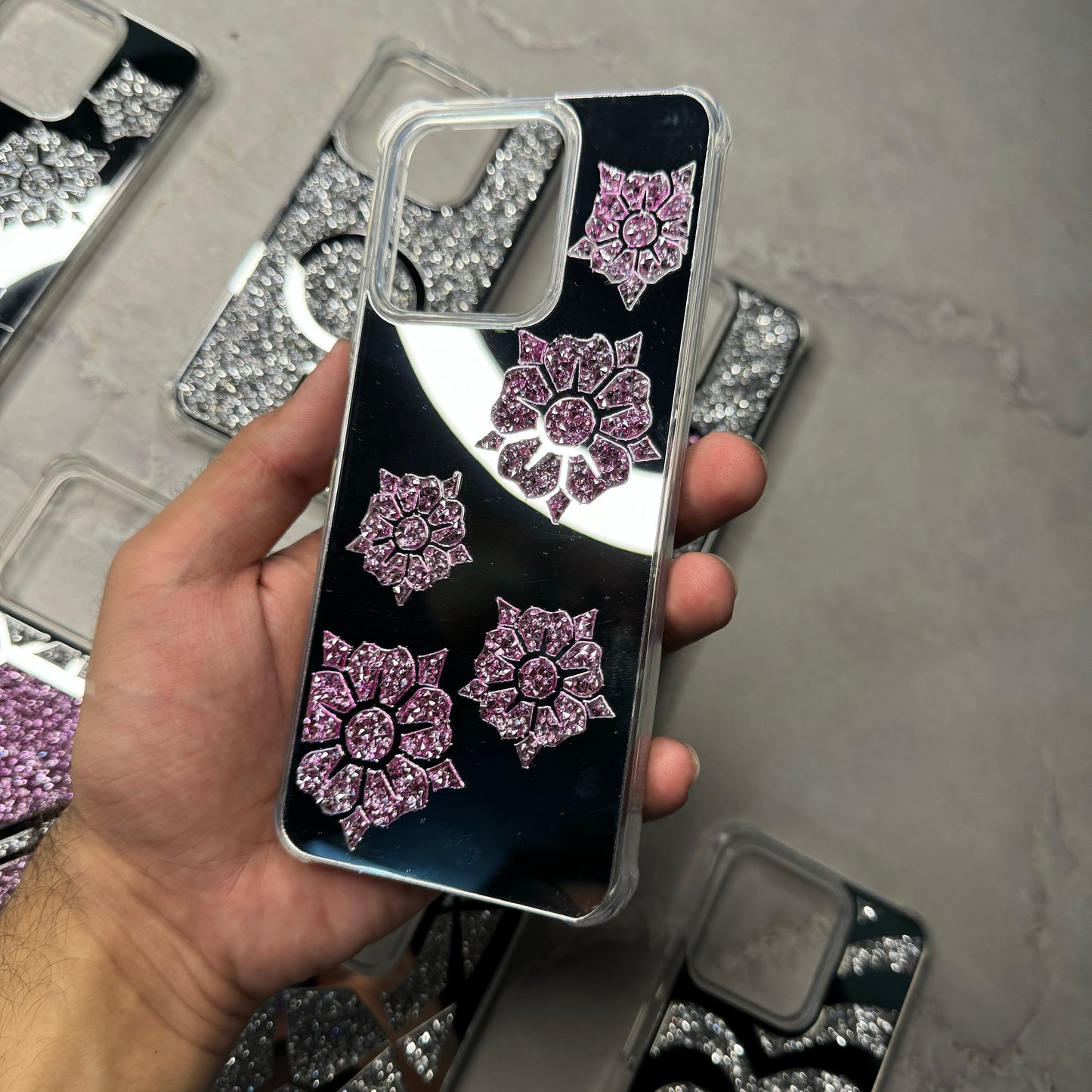 Flowers Glitter Mirror Case