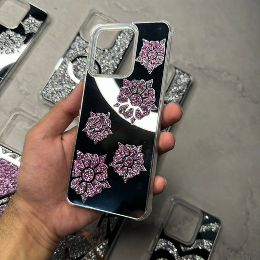 Flowers Glitter Mirror Case