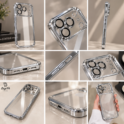 Electroplated Crystal Clear Silver & Blue 18 Pro / 18 Pro Max / 17 Pro / 17 Pro Max