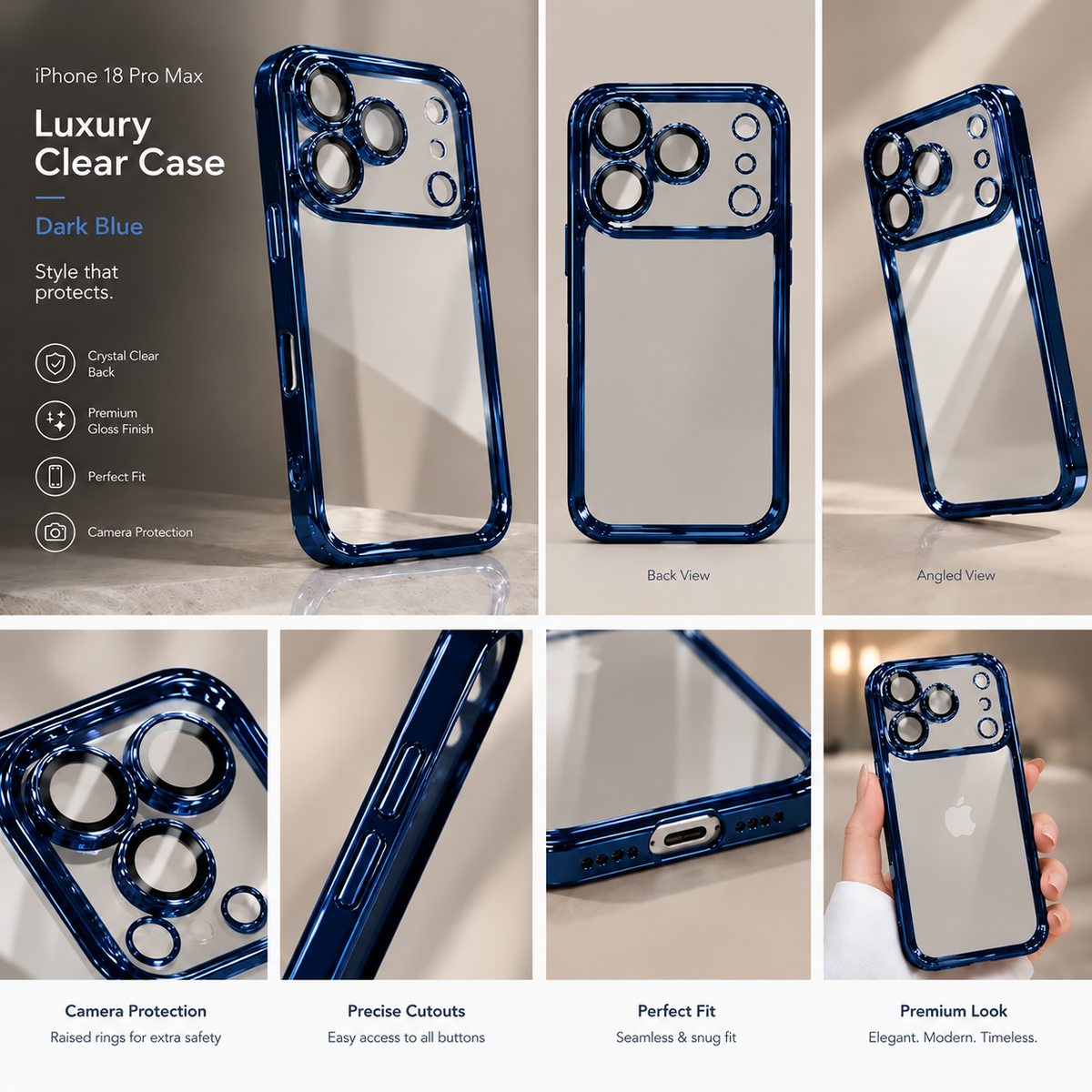 Electroplated Crystal Clear Silver & Blue 18 Pro / 18 Pro Max / 17 Pro / 17 Pro Max