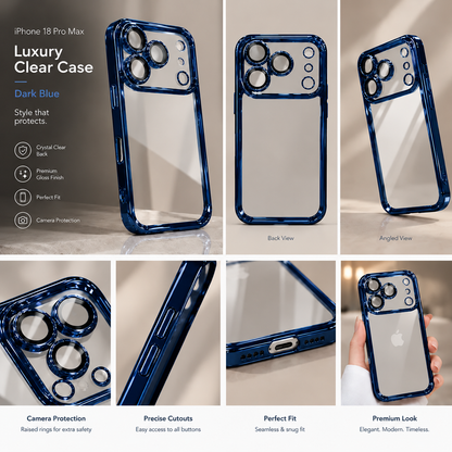 Electroplated Crystal Clear Silver & Blue 18 Pro / 18 Pro Max / 17 Pro / 17 Pro Max