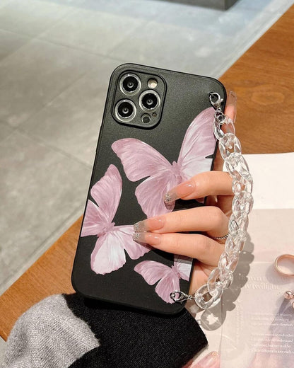 Butterfly Printed Case with Transparent Crystal Chain