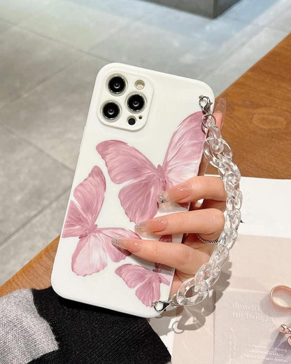 Butterfly Printed Case with Transparent Crystal Chain