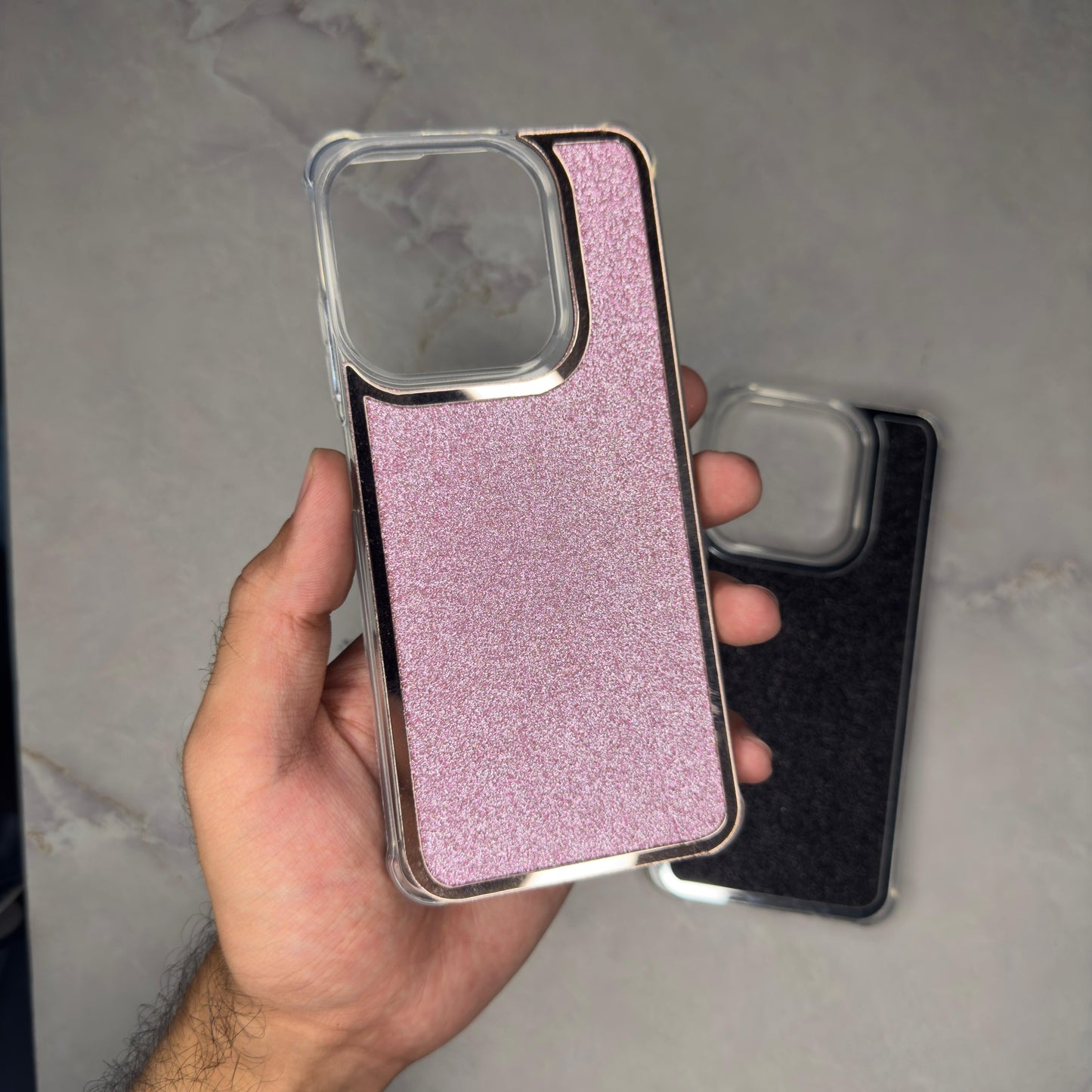 Shimmer Glitter Mirror Case (BLACK & PINK COLOR)