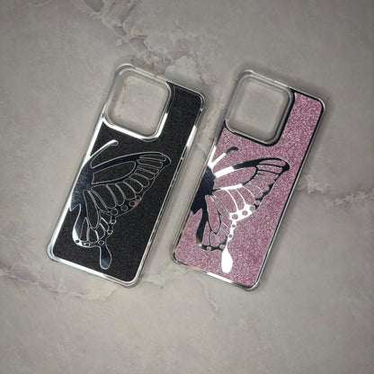 Butterfly Glitter Mirror Case (BLACK & PINK COLOR)