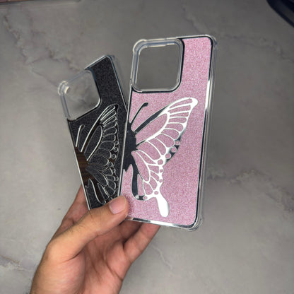 Butterfly Glitter Mirror Case (BLACK & PINK COLOR)