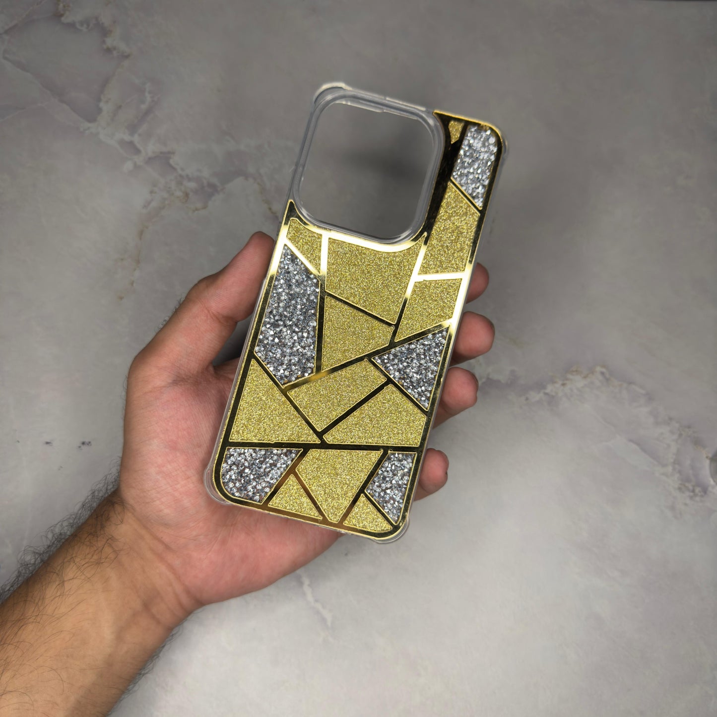 Diamond Style Two-Tone Color Glitter Mirror Case