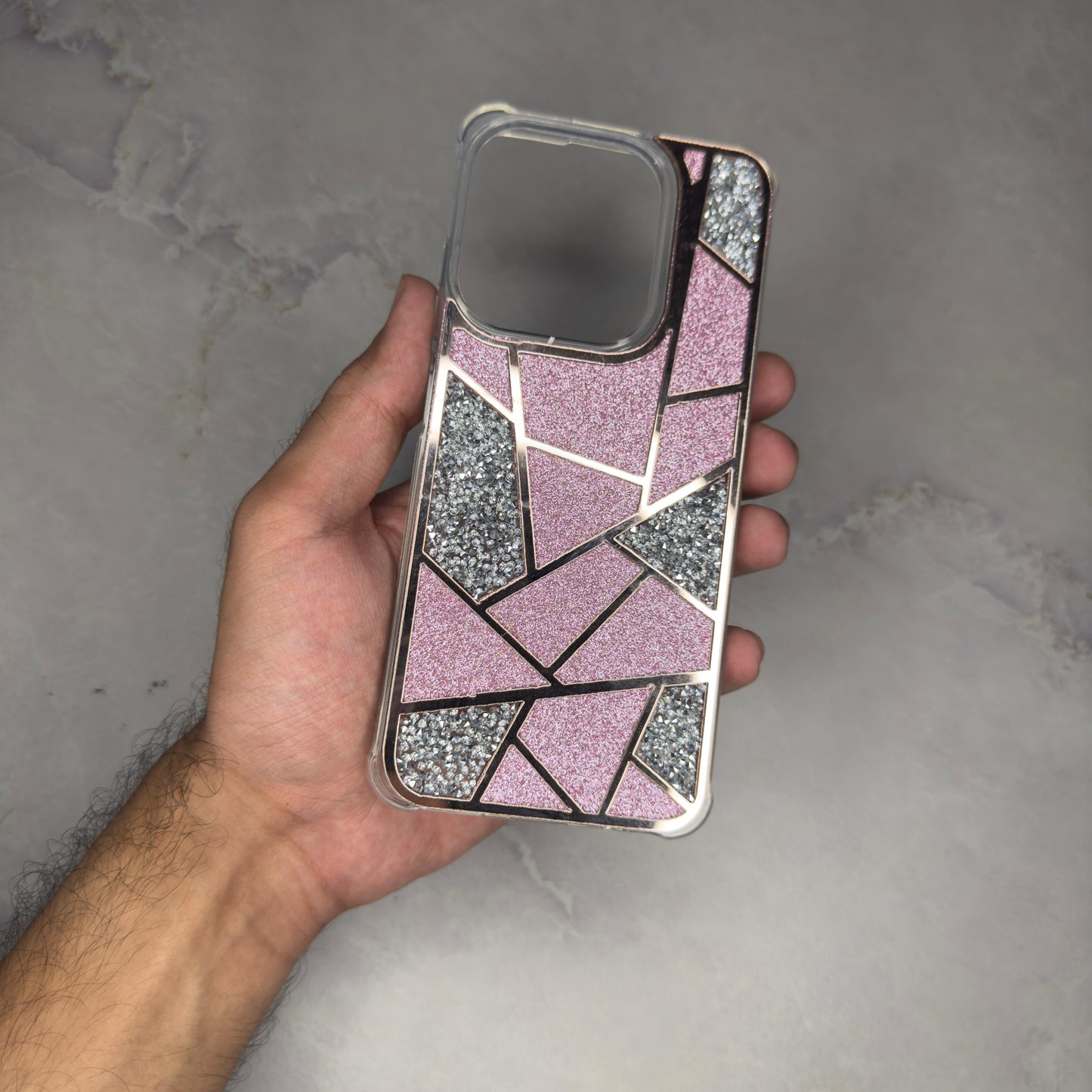 Diamond Style Two-Tone Color Glitter Mirror Case