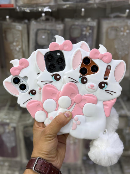 Lovely Marie Cat Bow Cartoon Cute Pink Cat With Plush Pendant Phone Case
