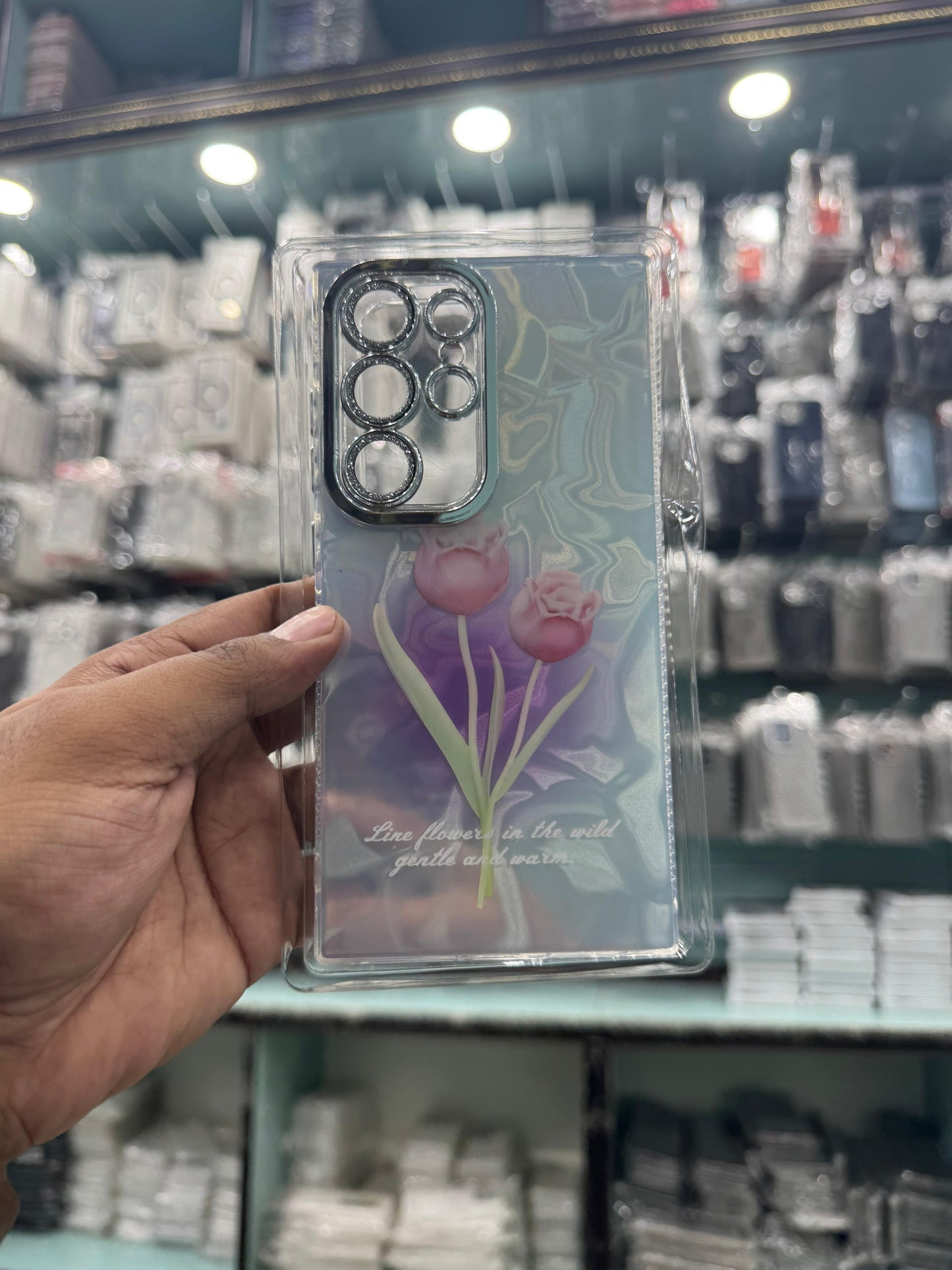 Gradient Floral iPhone Case w/ Crystal Lens Protector