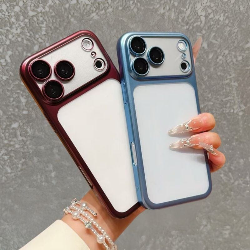 Luxury Frosted Translucent PC Phone Case Plating Frame Lens Film Protection 18 Series