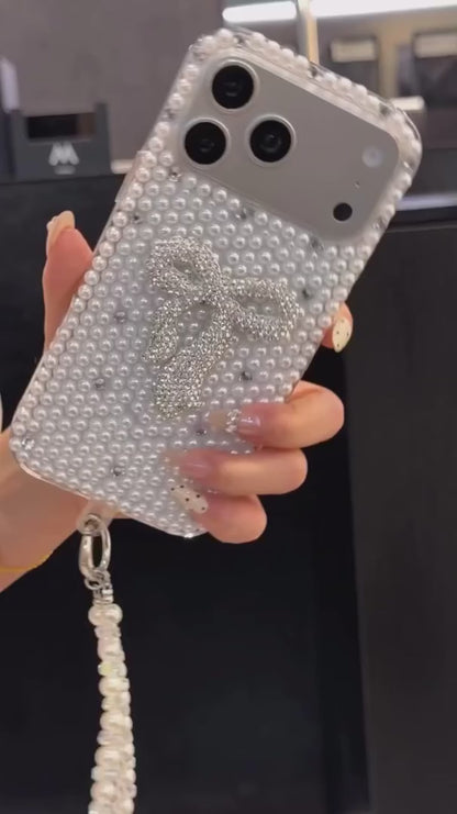 Pearl Desing Case with Diamond Bow with Charm