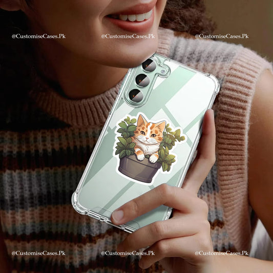 Cat With Plant Semi Transparent Printed Case